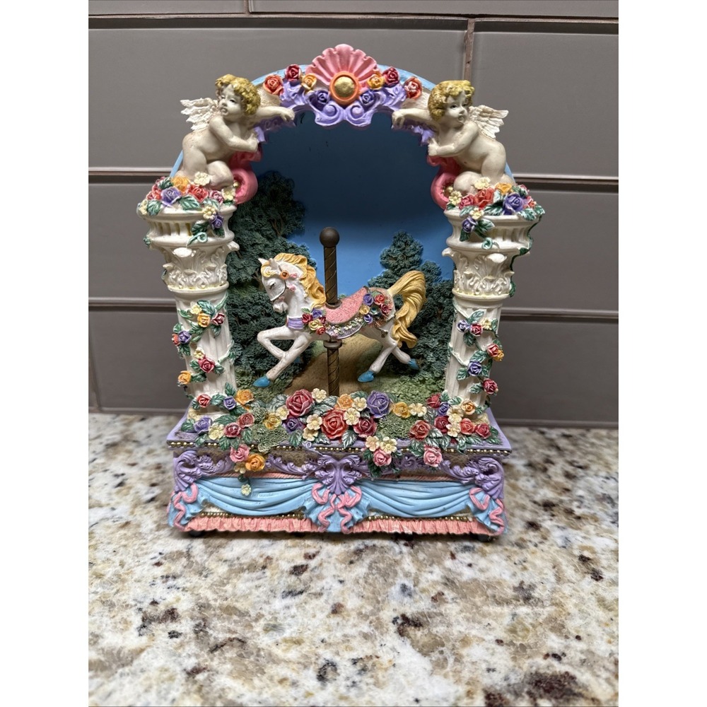 1979 Classic Treasures- 3D Music Box - Animated Carousel Horse Moves Up and Down